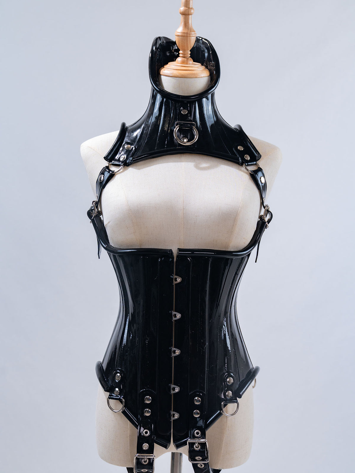Black Latex Underbust Harness Corset