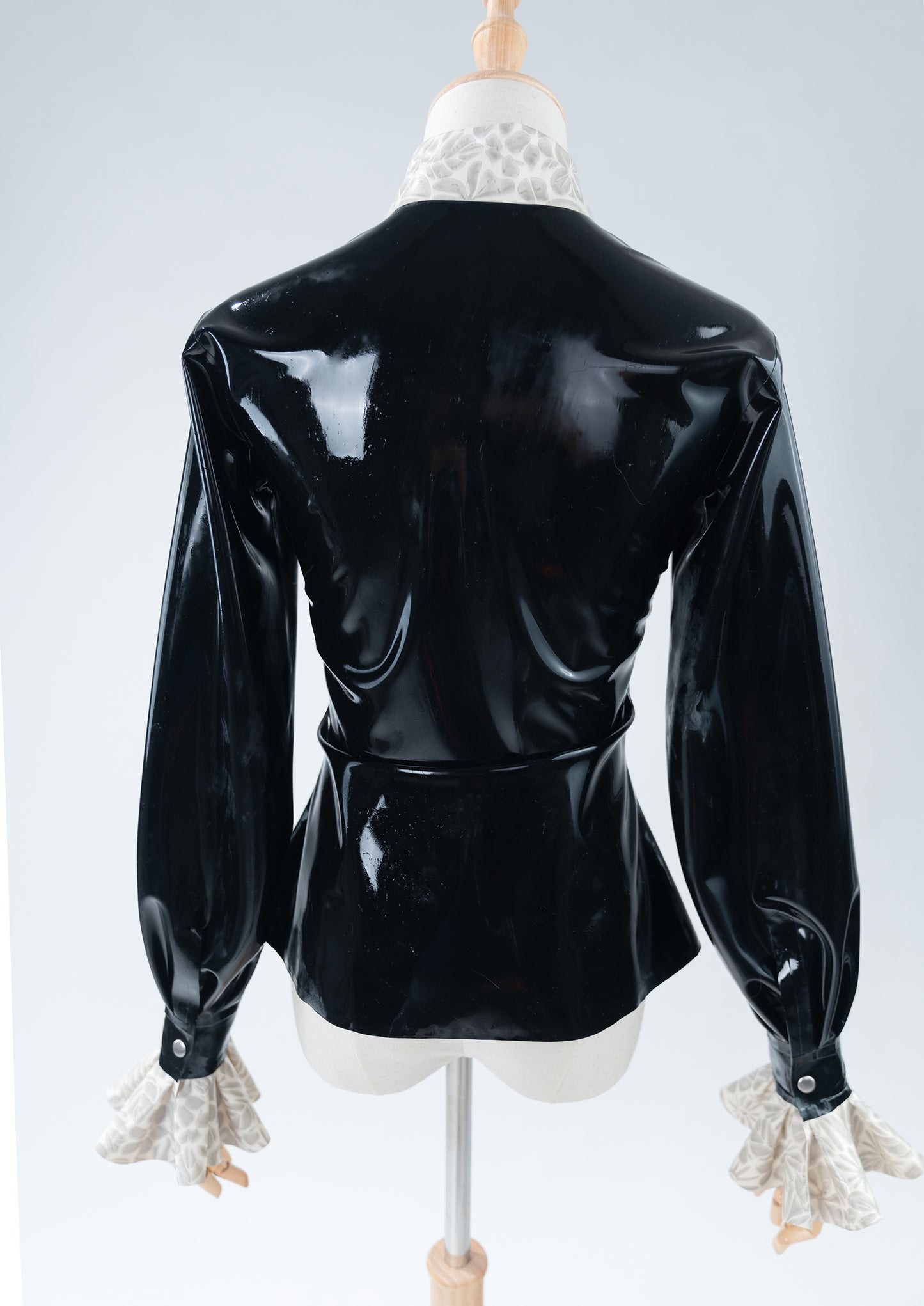 Black Victorian Floral Ruffle Latex Blouse