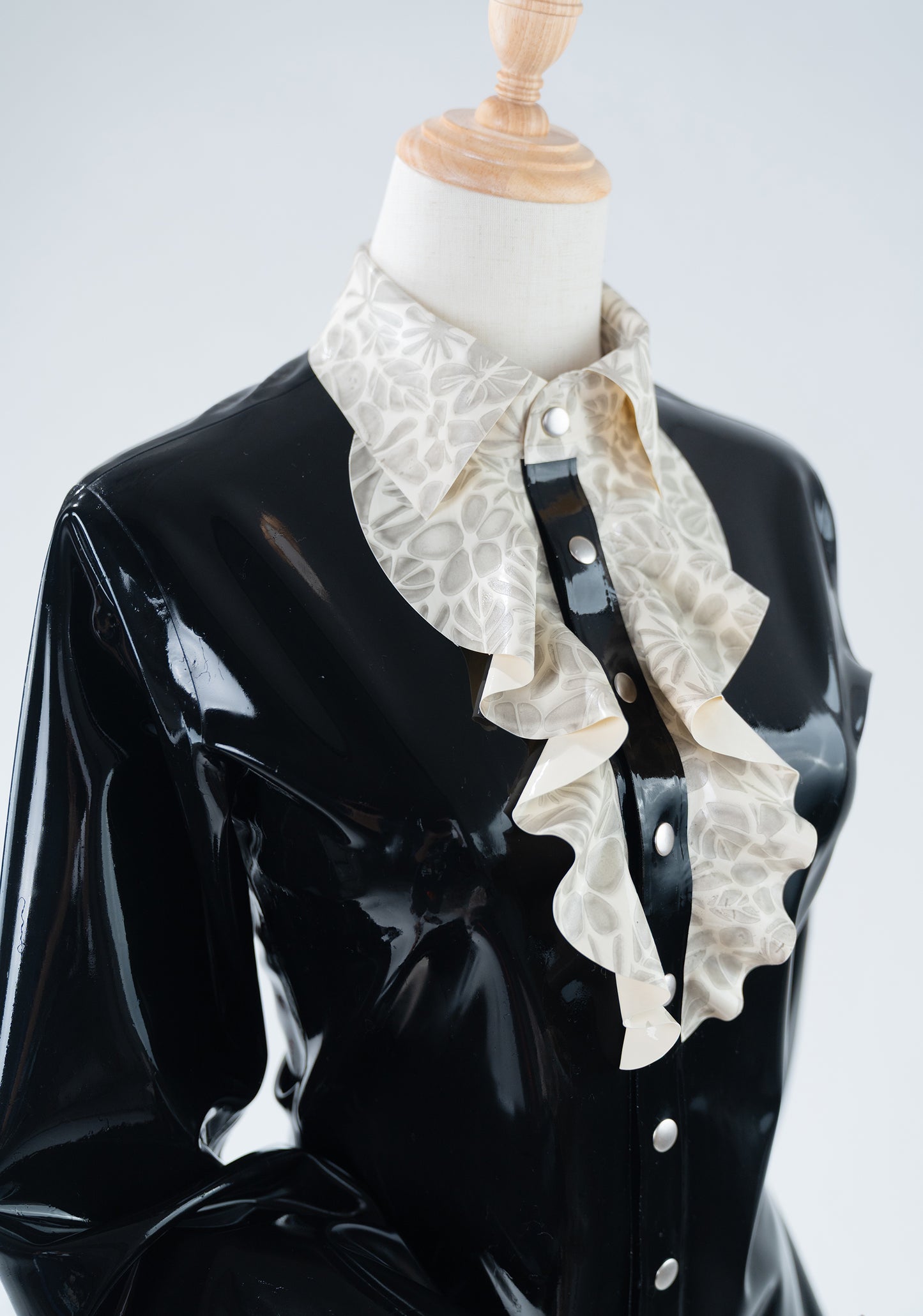 Black Victorian Floral Ruffle Latex Blouse