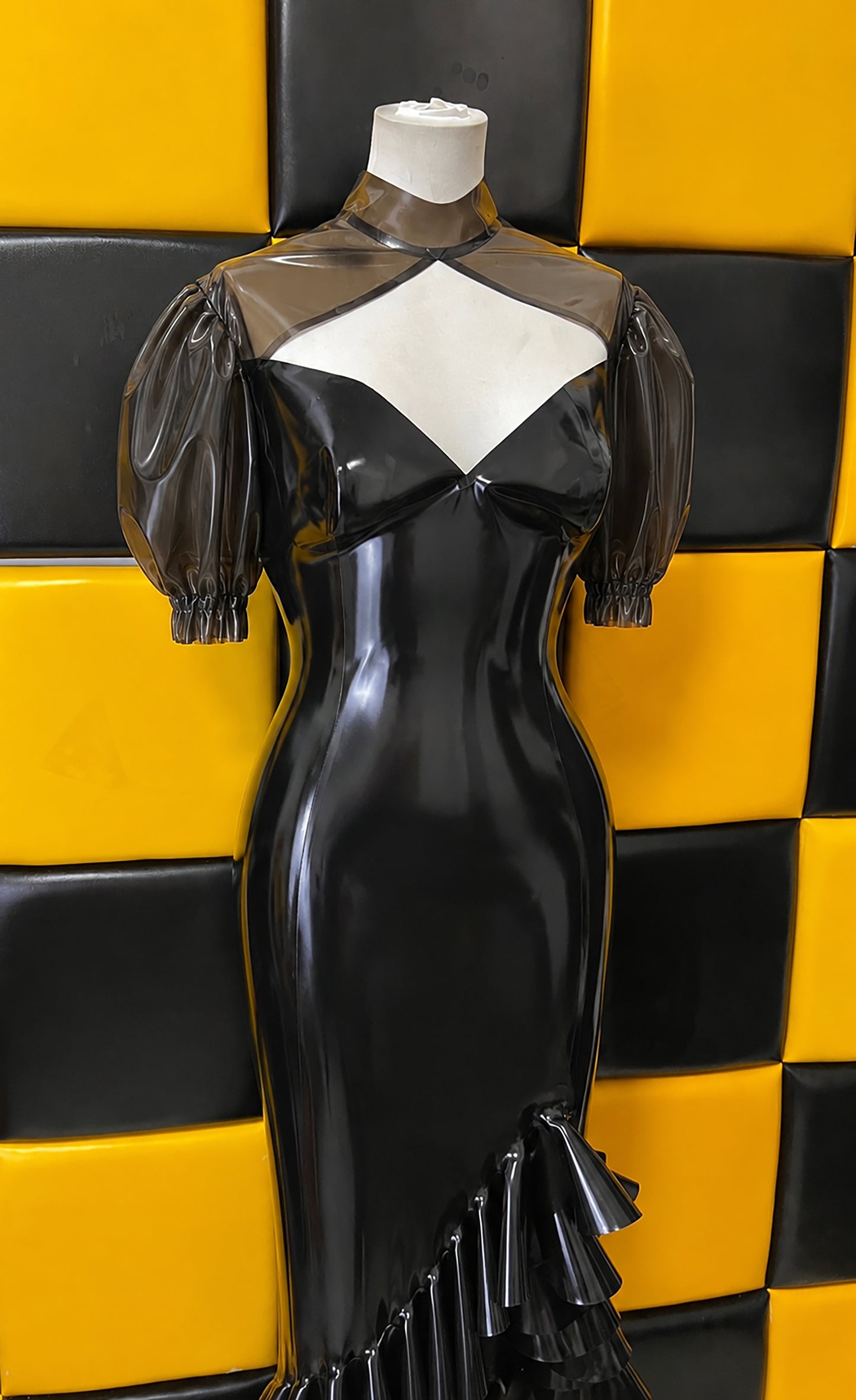 Black Latex Mermaid Ruffle Dress