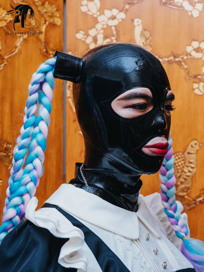 3D-Panel Latex Hood with Detachable Ponytails