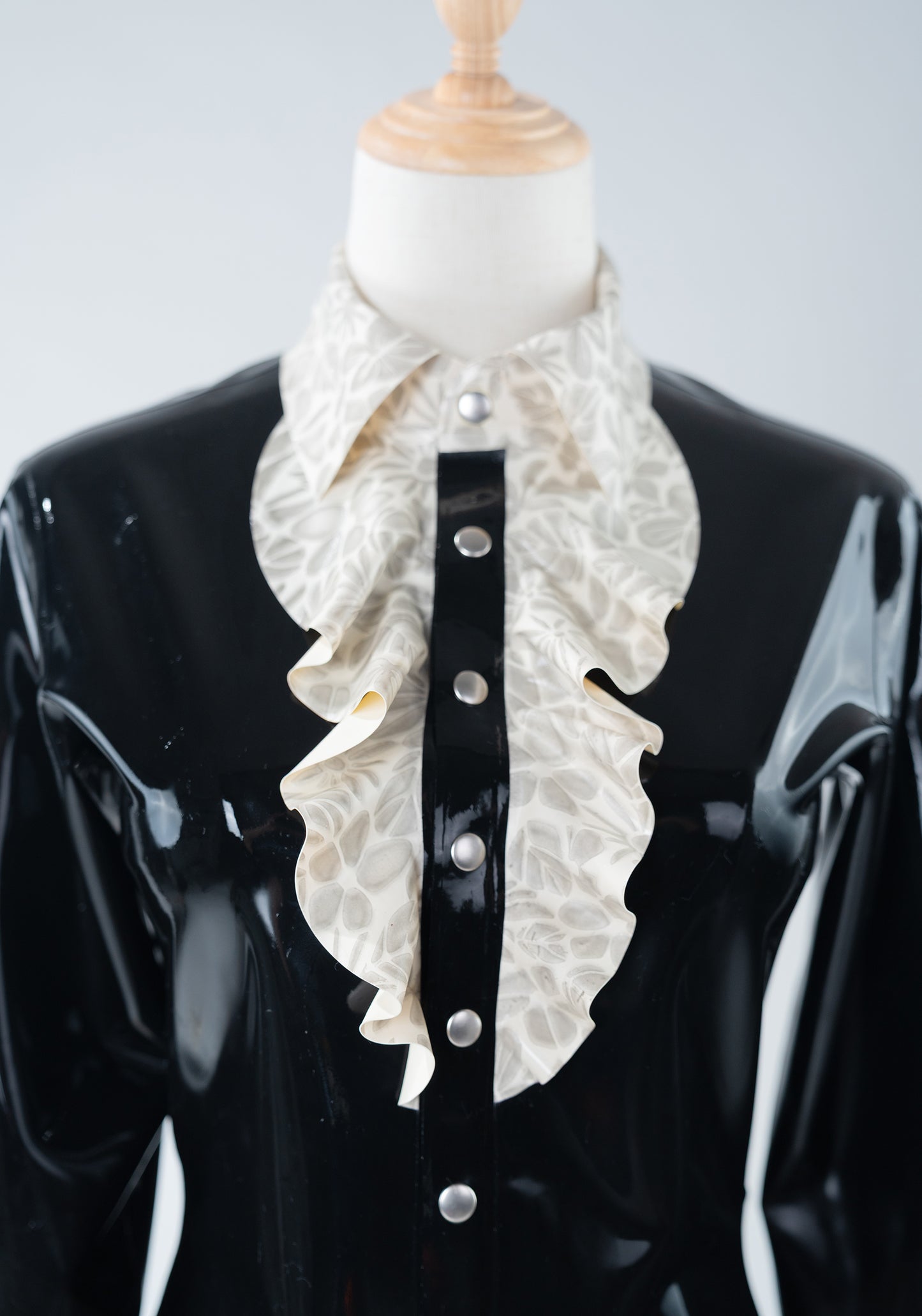 Black Victorian Floral Ruffle Latex Blouse