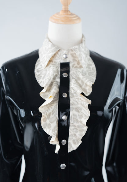 Black Victorian Floral Ruffle Latex Blouse