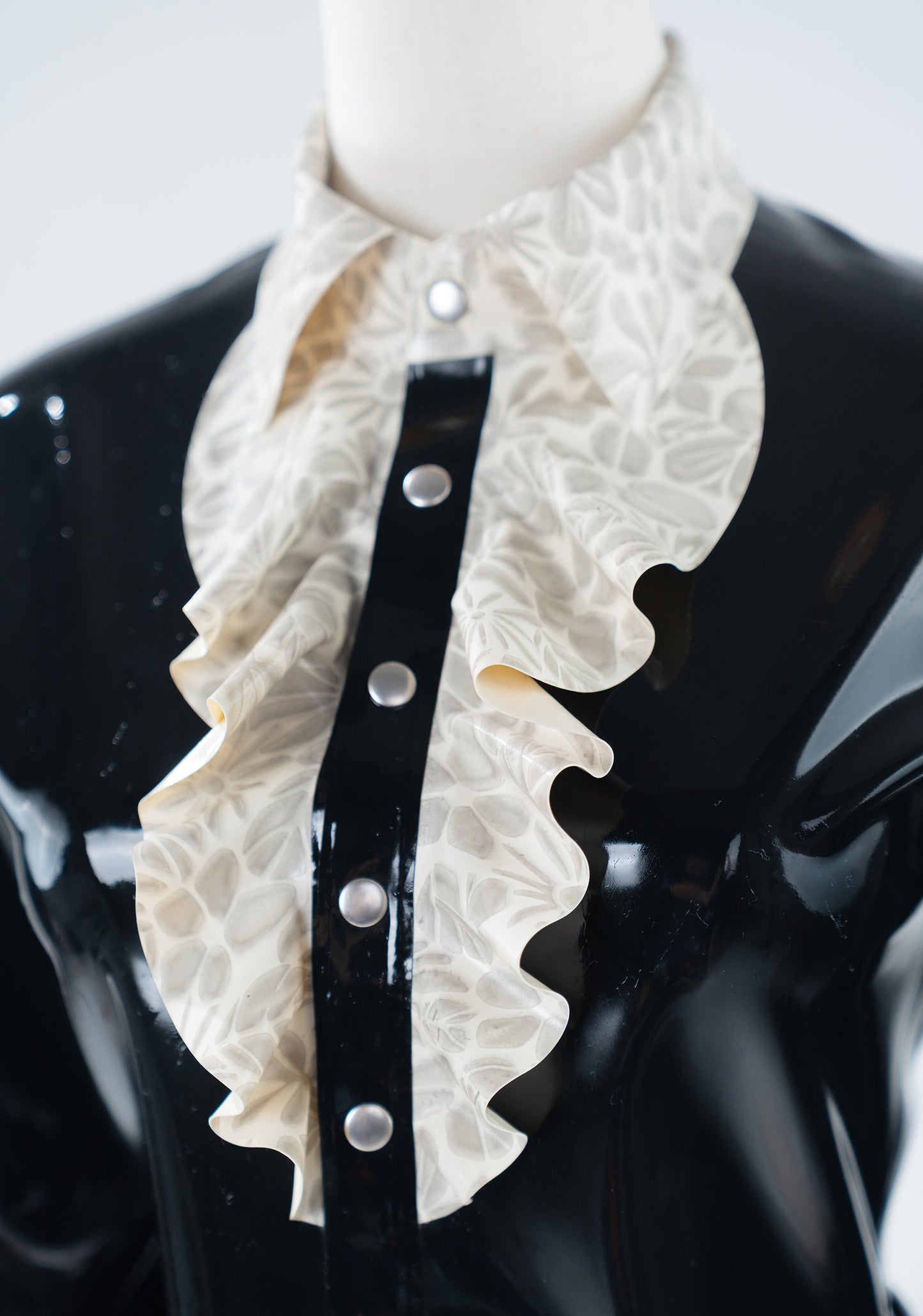 Black Victorian Floral Ruffle Latex Blouse