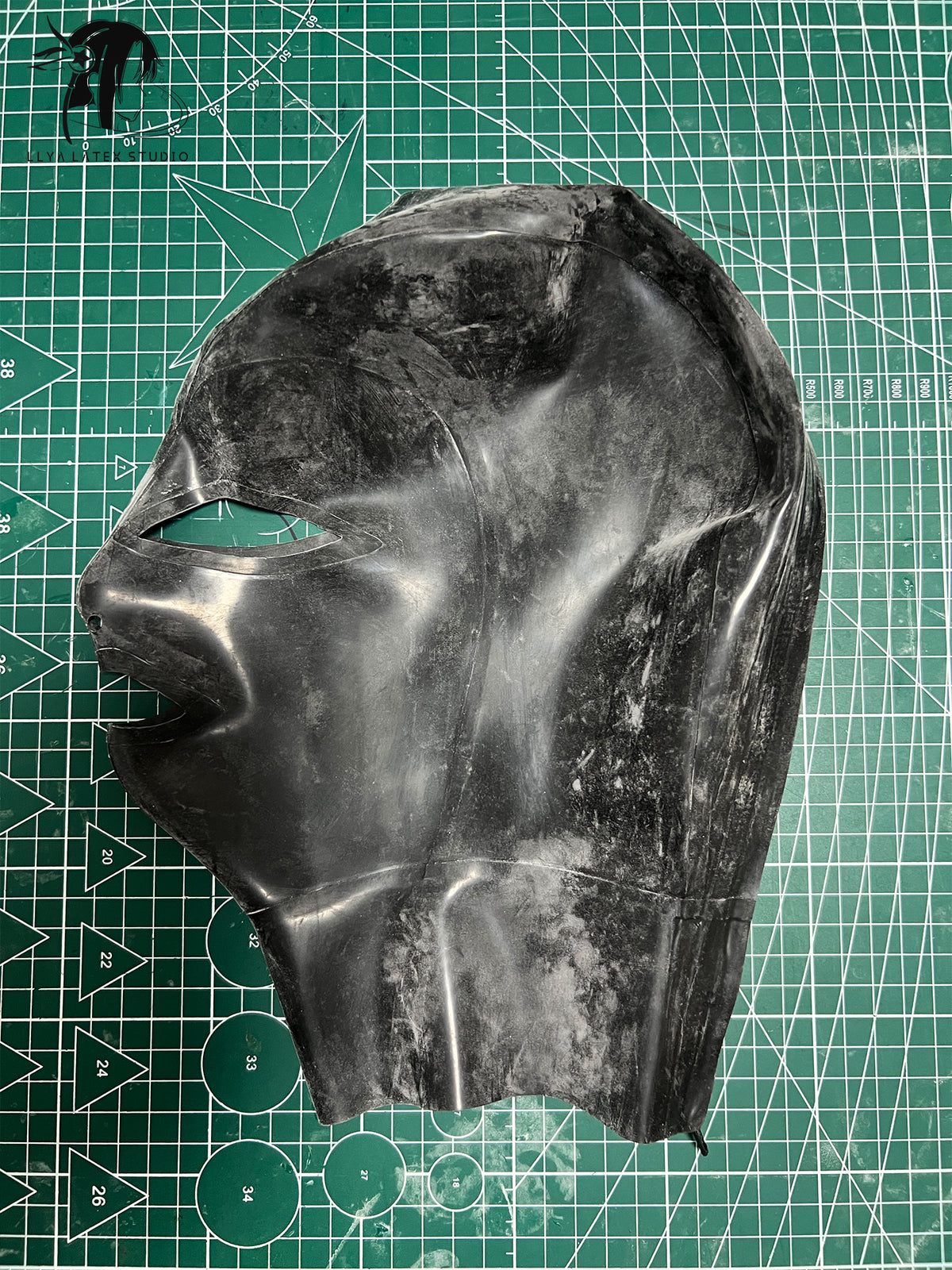 3D-Panel Latex Hood with Detachable Ponytails