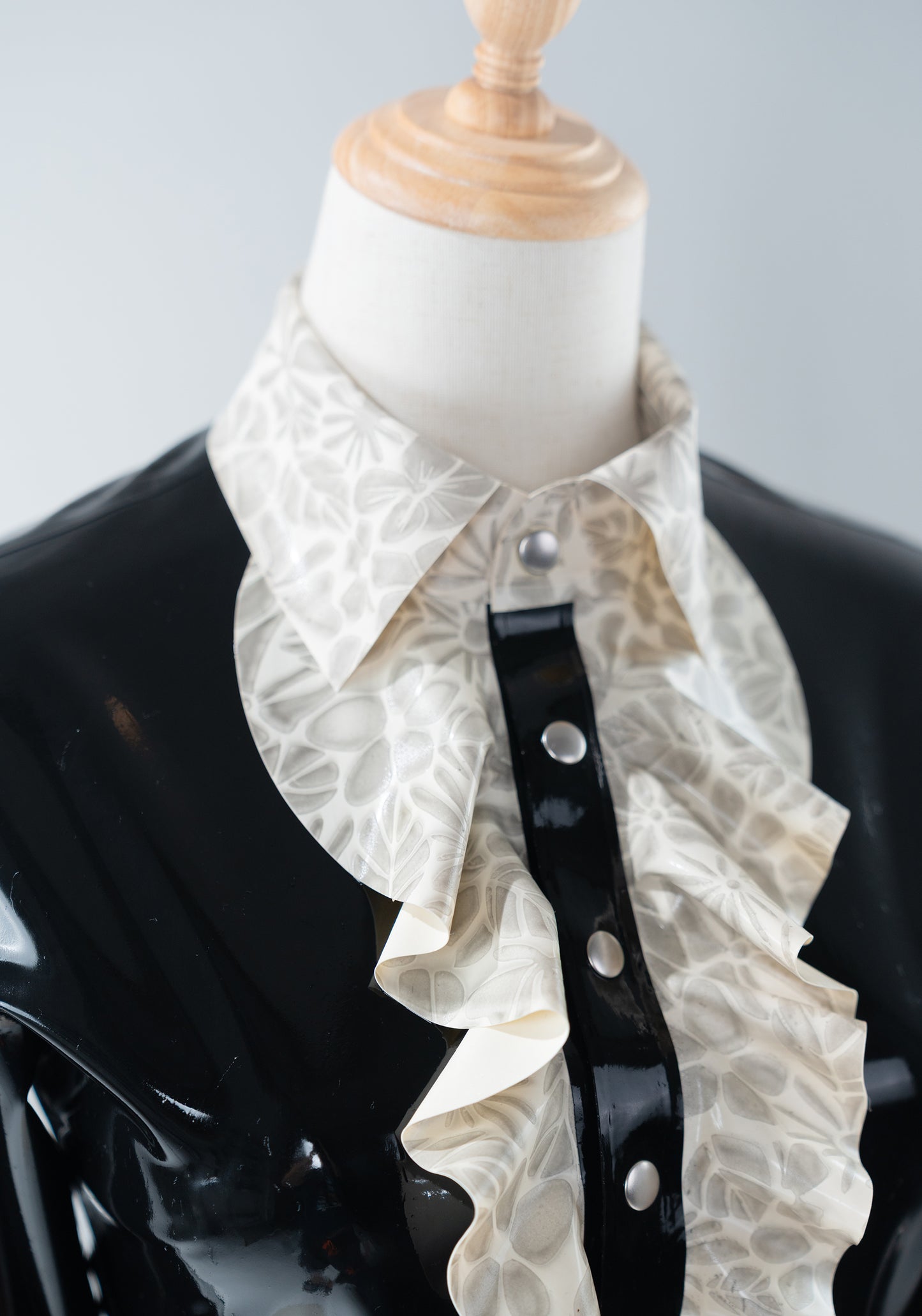 Black Victorian Floral Ruffle Latex Blouse