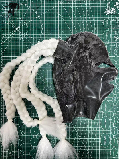 3D-Panel Latex Hood with Detachable Ponytails
