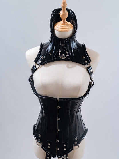 Black Latex Underbust Harness Corset