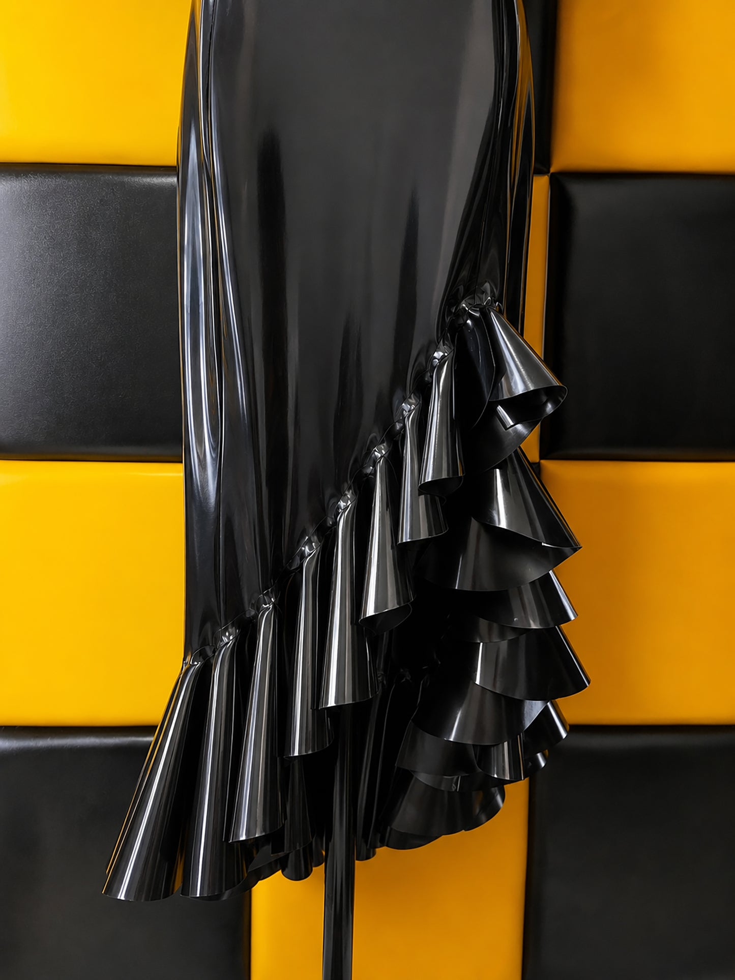 Black Latex Mermaid Ruffle Dress