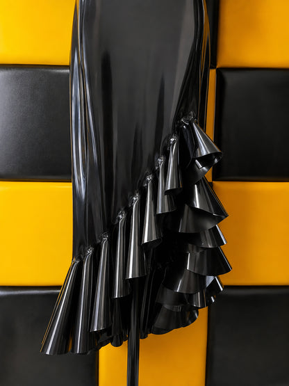 Black Latex Mermaid Ruffle Dress