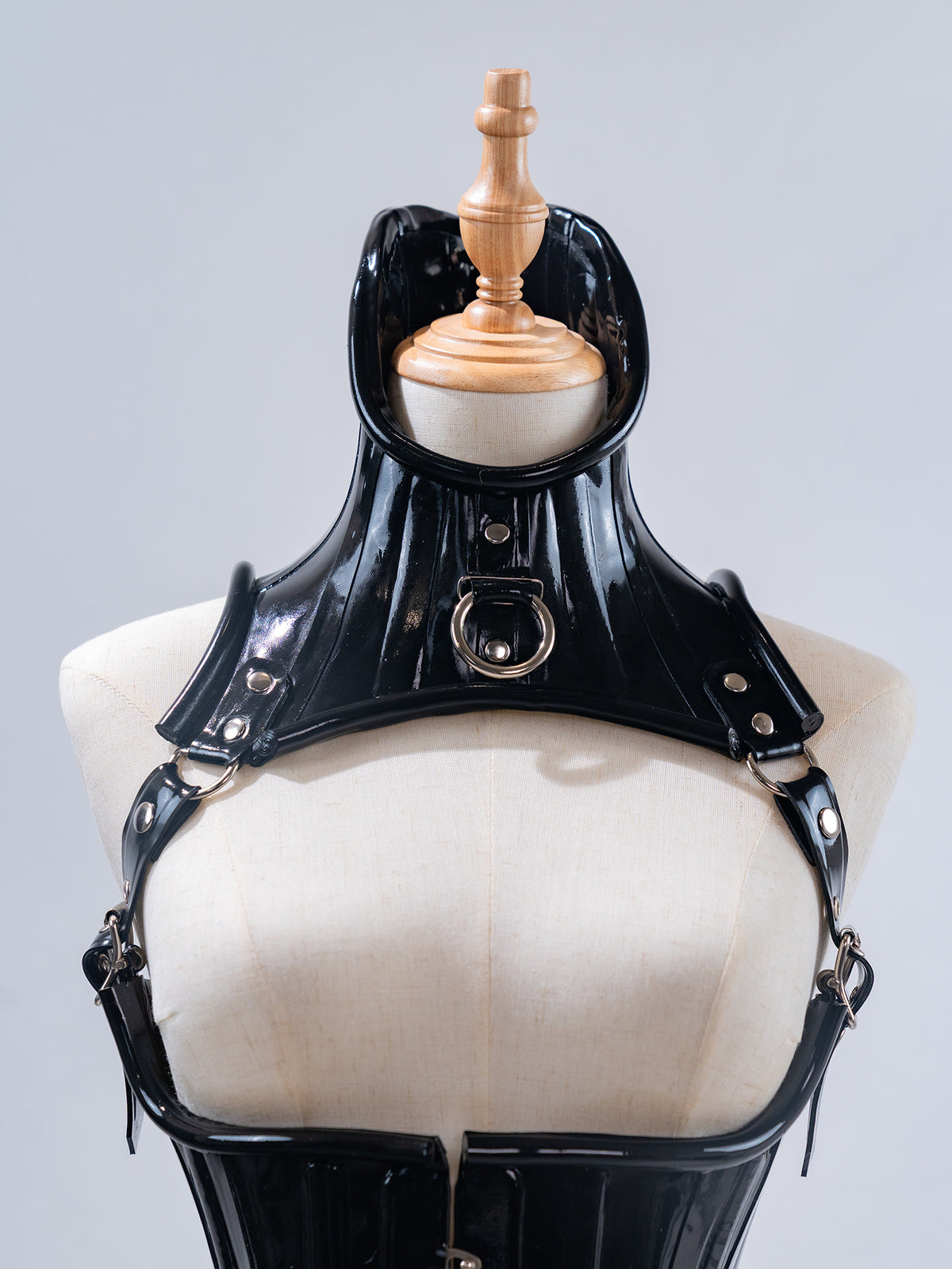 Black Latex Underbust Harness Corset