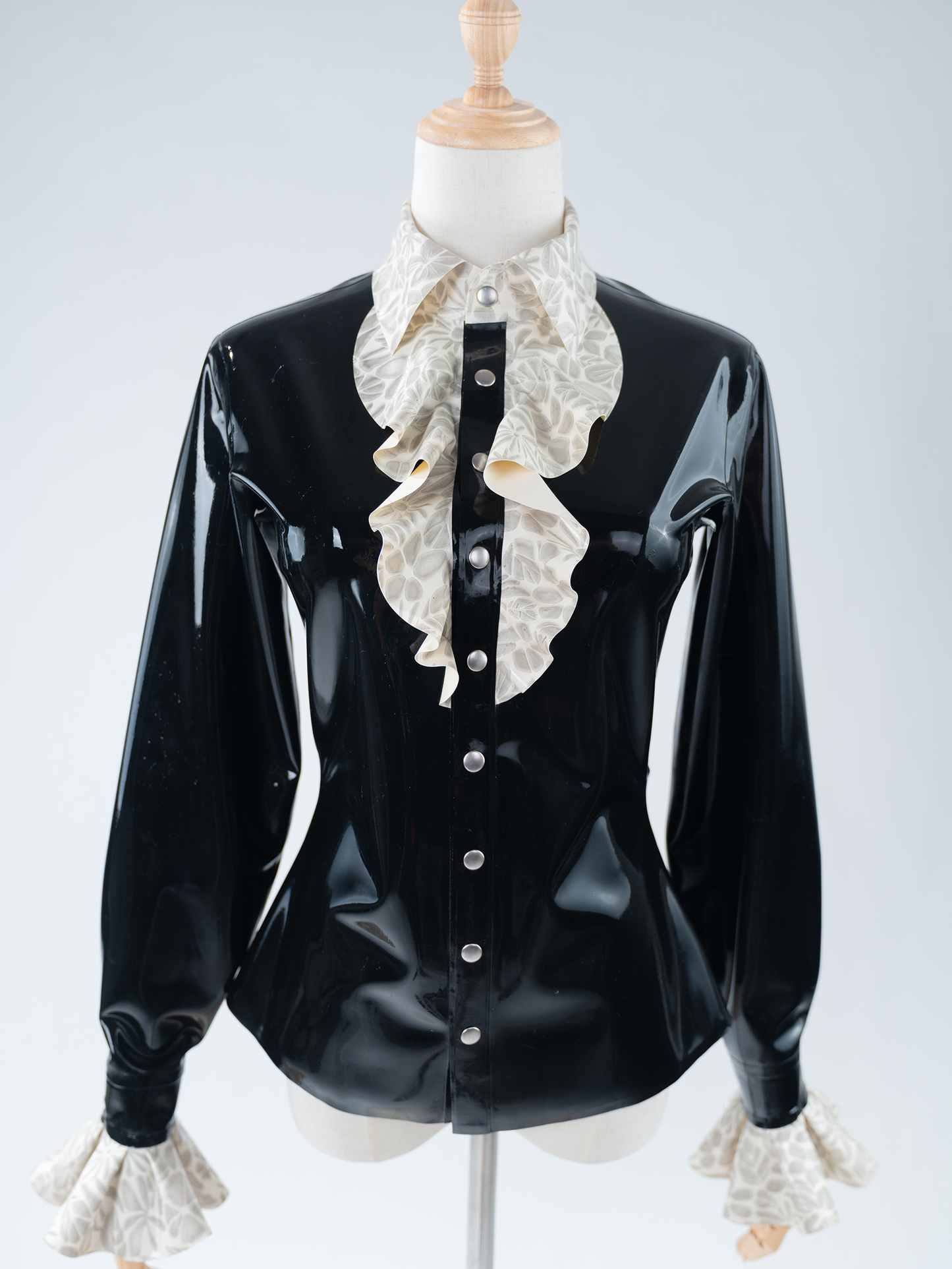 Black Victorian Floral Ruffle Latex Blouse